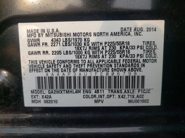 Photo 9 VIN: 4A4AP3AU1FE006798 - MITSUBISHI OUTLANDER 