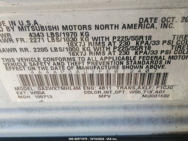 Photo 8 VIN: 4A4AP3AU1FE012407 - MITSUBISHI OUTLANDER SPORT 