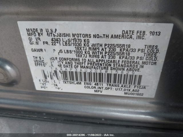 Photo 8 VIN: 4A4AP3AU2DE015829 - MITSUBISHI OUTLANDER SPORT 