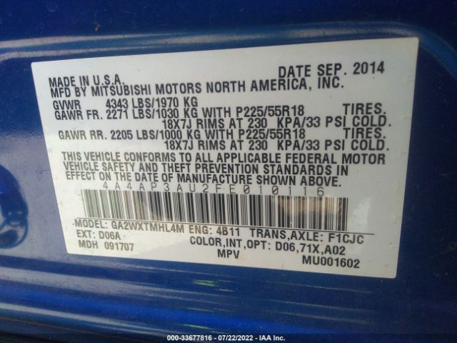 Photo 8 VIN: 4A4AP3AU2FE010116 - MITSUBISHI OUTLANDER SPORT 