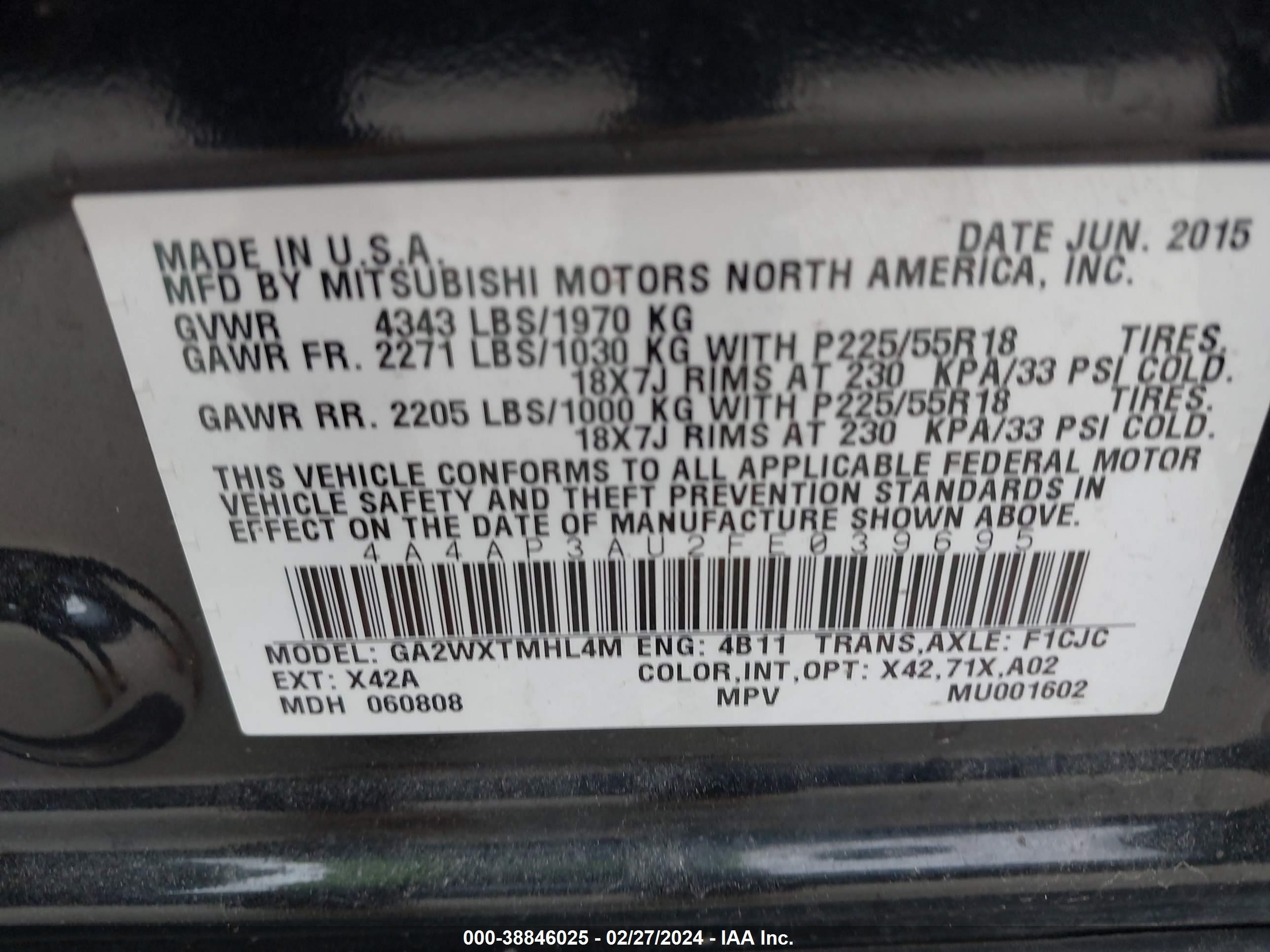 Photo 8 VIN: 4A4AP3AU2FE039695 - MITSUBISHI OUTLANDER 