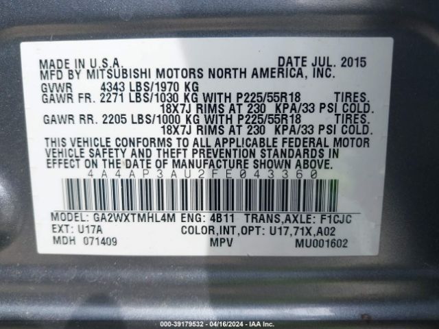 Photo 8 VIN: 4A4AP3AU2FE043360 - MITSUBISHI OUTLANDER SPORT 