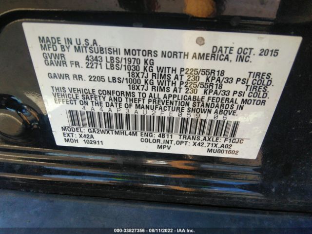 Photo 8 VIN: 4A4AP3AU2FE059106 - MITSUBISHI OUTLANDER SPORT 