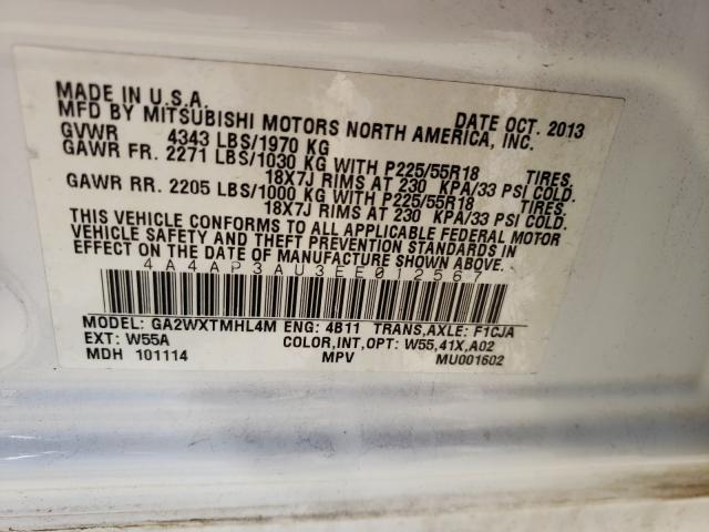 Photo 9 VIN: 4A4AP3AU3EE012567 - MITSUBISHI OUTLANDER 