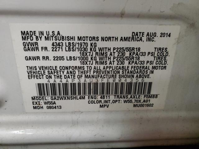 Photo 12 VIN: 4A4AP3AU3FE004356 - MITSUBISHI OUTLANDER 