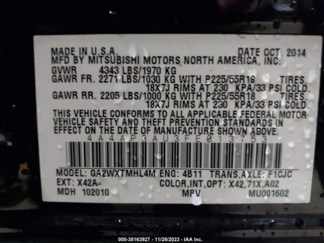 Photo 8 VIN: 4A4AP3AU3FE013753 - MITSUBISHI OUTLANDER SPORT 