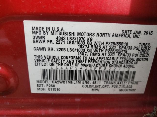 Photo 9 VIN: 4A4AP3AU3FE022713 - MITSUBISHI OUTLANDER 