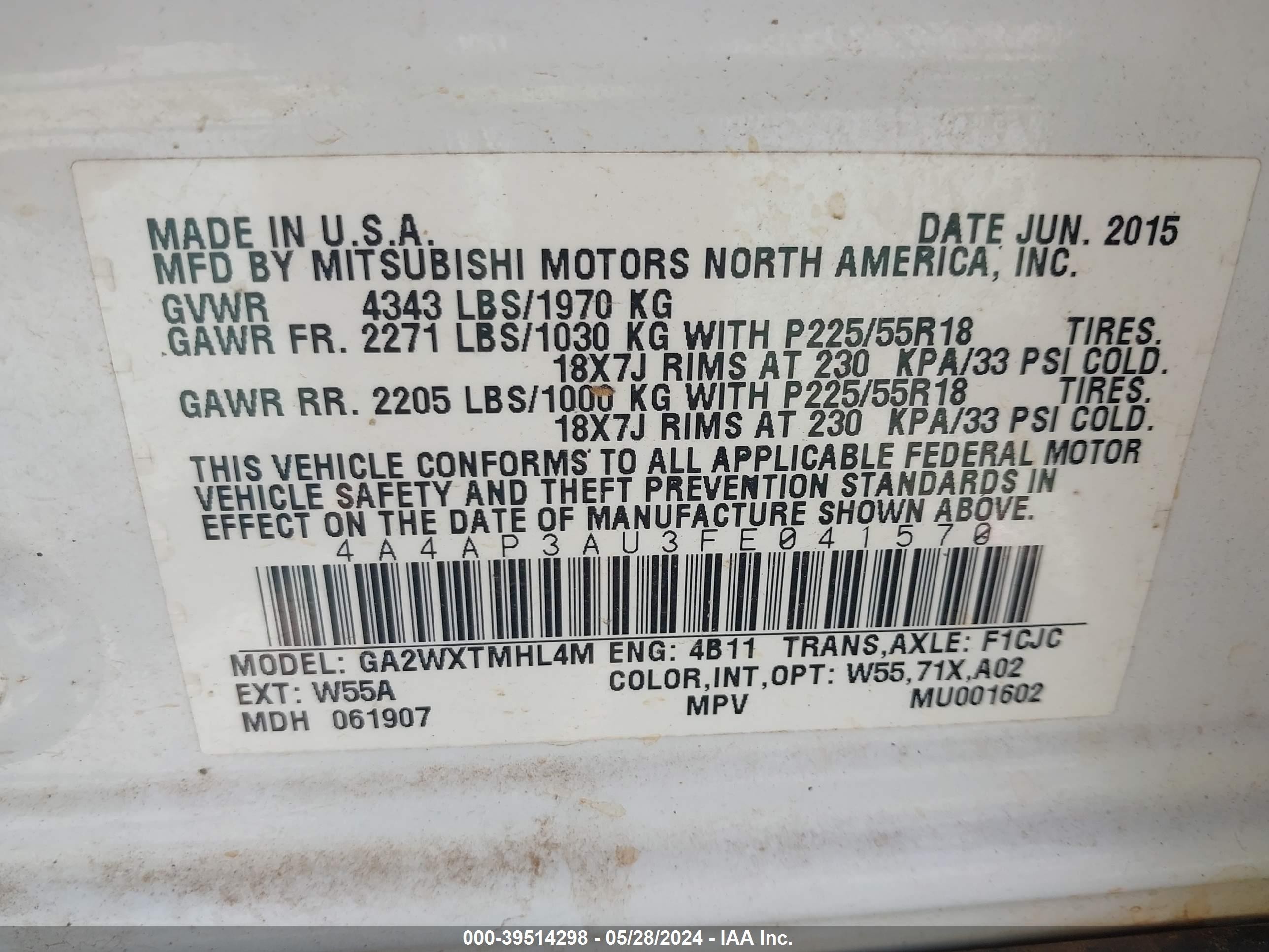 Photo 8 VIN: 4A4AP3AU3FE041570 - MITSUBISHI OUTLANDER 