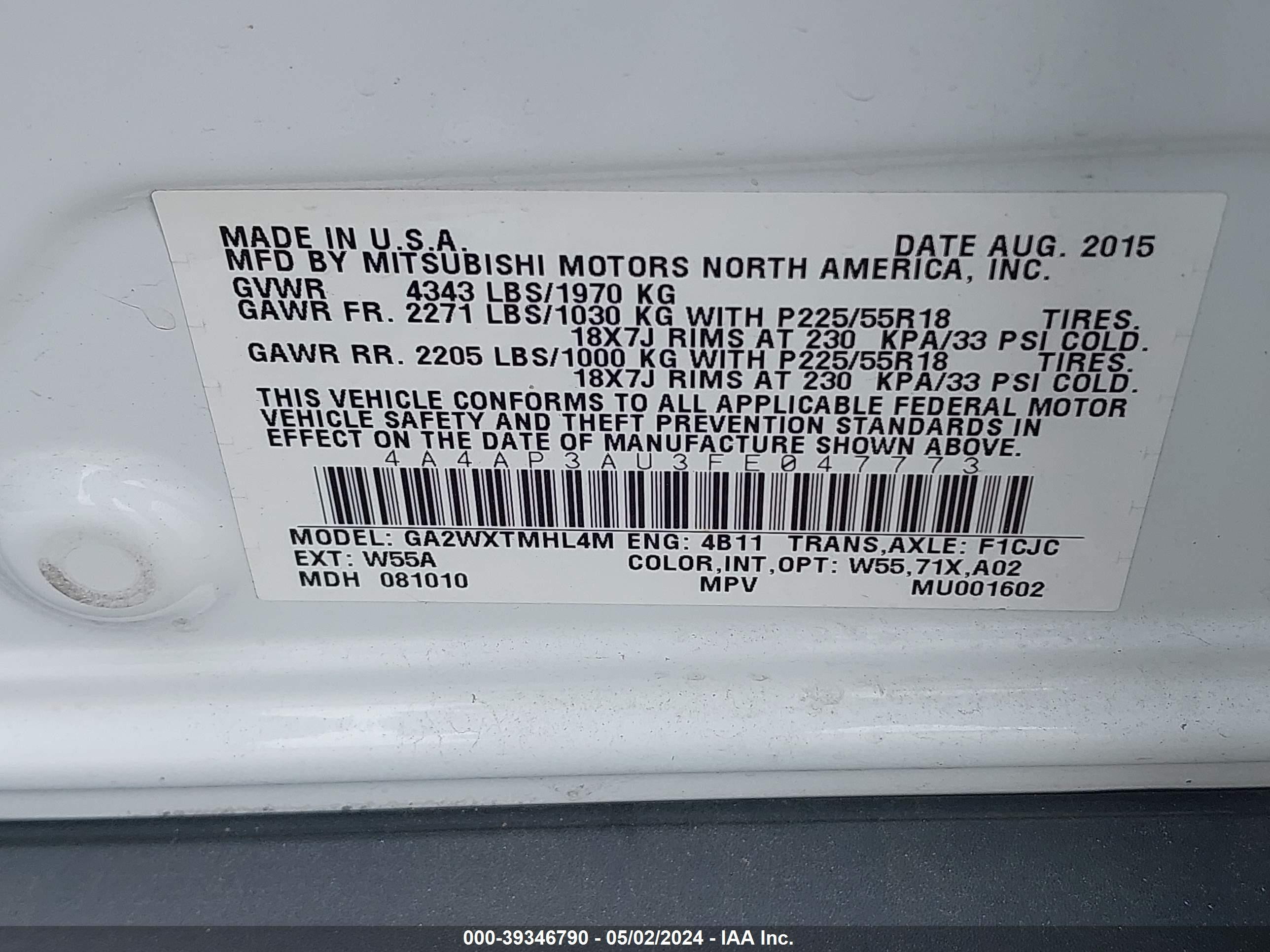 Photo 4 VIN: 4A4AP3AU3FE047773 - MITSUBISHI OUTLANDER 