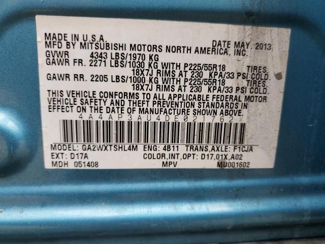 Photo 13 VIN: 4A4AP3AU4DE021762 - MITSUBISHI OUTLANDER 