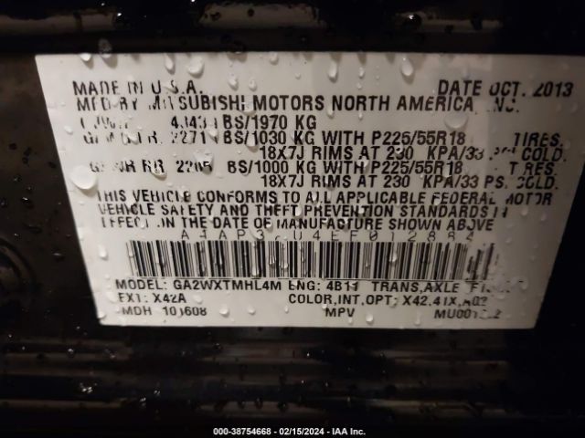 Photo 8 VIN: 4A4AP3AU4EE012884 - MITSUBISHI OUTLANDER SPORT 