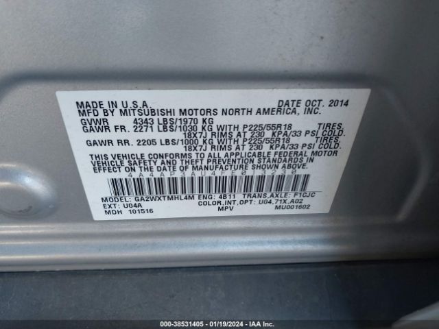 Photo 8 VIN: 4A4AP3AU4FE013230 - MITSUBISHI OUTLANDER SPORT 