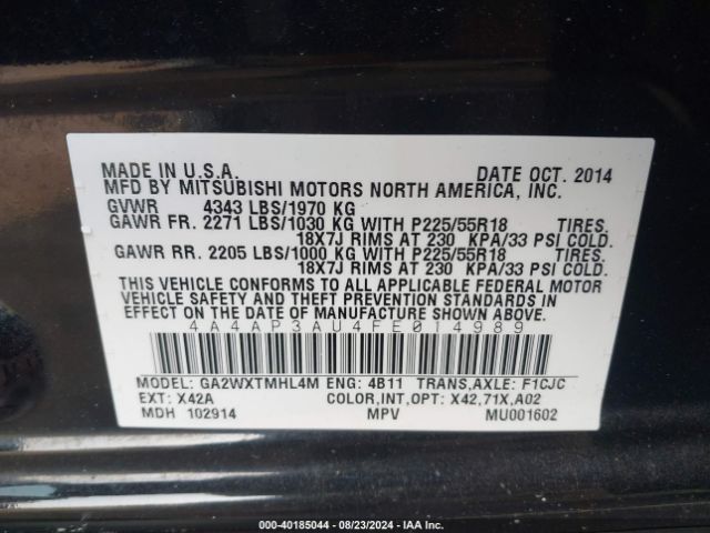 Photo 8 VIN: 4A4AP3AU4FE014989 - MITSUBISHI OUTLANDER SPORT 