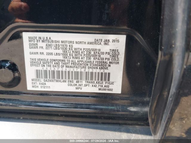 Photo 8 VIN: 4A4AP3AU4FE023174 - MITSUBISHI OUTLANDER SPORT 