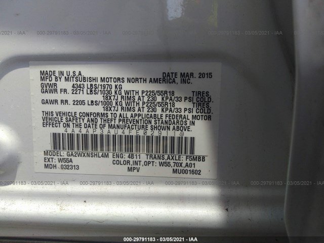 Photo 8 VIN: 4A4AP3AU4FE029119 - MITSUBISHI OUTLANDER SPORT 