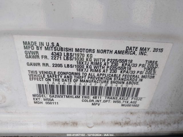 Photo 8 VIN: 4A4AP3AU4FE034451 - MITSUBISHI OUTLANDER SPORT 