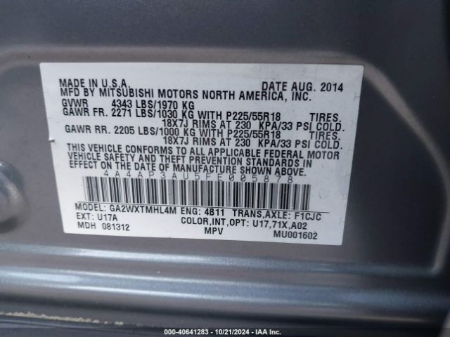 Photo 8 VIN: 4A4AP3AU5FE005878 - MITSUBISHI OUTLANDER SPORT 