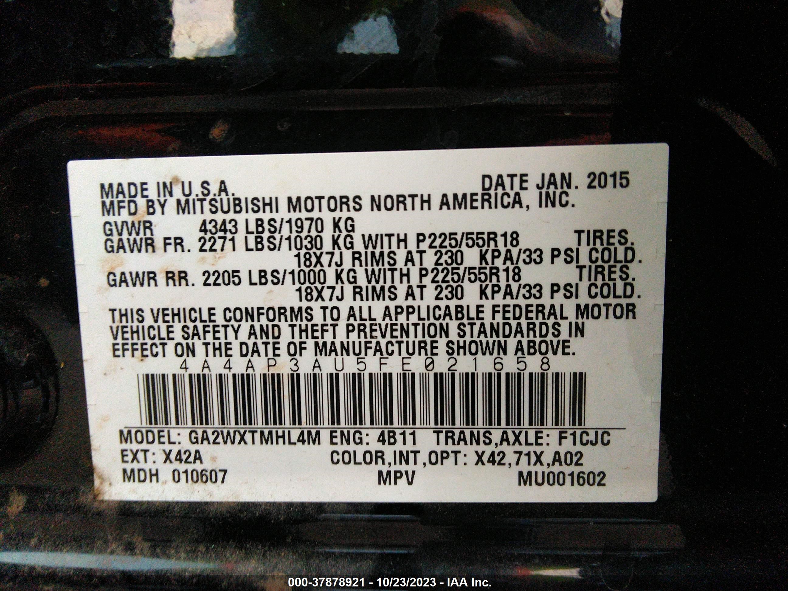 Photo 8 VIN: 4A4AP3AU5FE021658 - MITSUBISHI OUTLANDER 