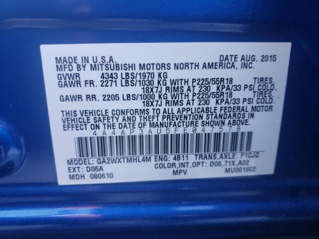 Photo 9 VIN: 4A4AP3AU5FE047578 - MITSUBISHI OUTLANDER 