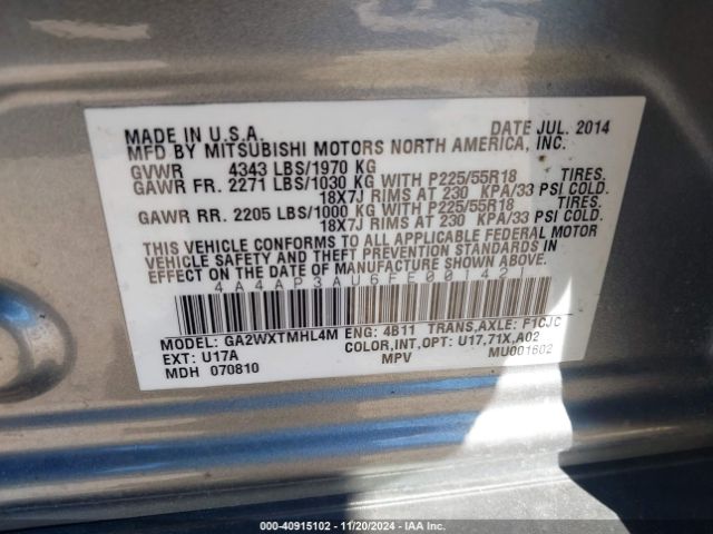 Photo 8 VIN: 4A4AP3AU6FE001421 - MITSUBISHI OUTLANDER SPORT 