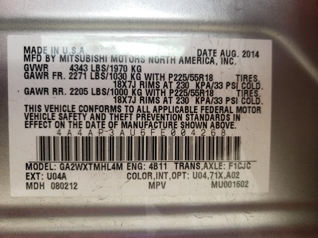 Photo 9 VIN: 4A4AP3AU6FE004268 - MITSUBISHI OUTLANDER 