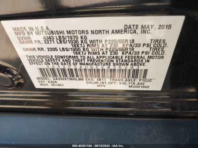 Photo 8 VIN: 4A4AP3AU6FE036203 - MITSUBISHI OUTLANDER SPORT 