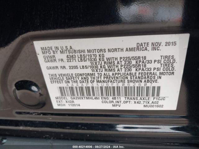 Photo 8 VIN: 4A4AP3AU6FE062607 - MITSUBISHI OUTLANDER SPORT 