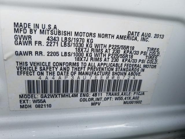 Photo 9 VIN: 4A4AP3AU7EE006724 - MITSUBISHI OUTLANDER SPORT 