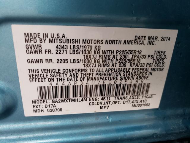 Photo 9 VIN: 4A4AP3AU7EE025189 - MITSUBISHI OUTLANDER 