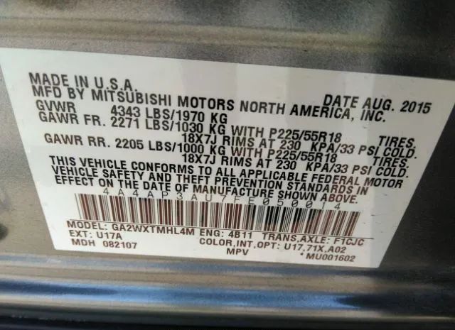 Photo 8 VIN: 4A4AP3AU7FE050014 - MITSUBISHI OUTLANDER SPORT 