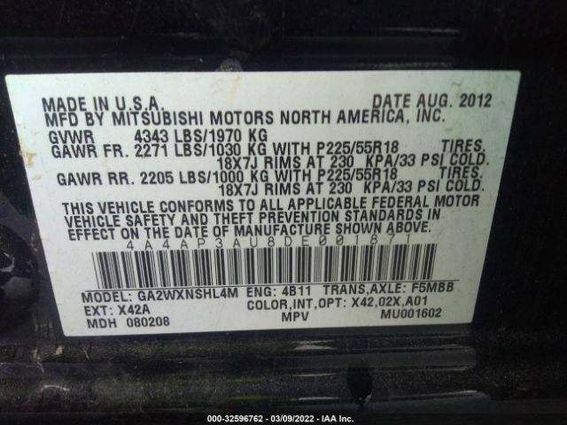 Photo 8 VIN: 4A4AP3AU8DE001871 - MITSUBISHI OUTLANDER SPORT 