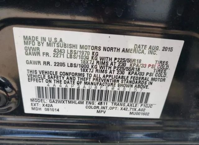 Photo 8 VIN: 4A4AP3AU8FE048157 - MITSUBISHI OUTLANDER 