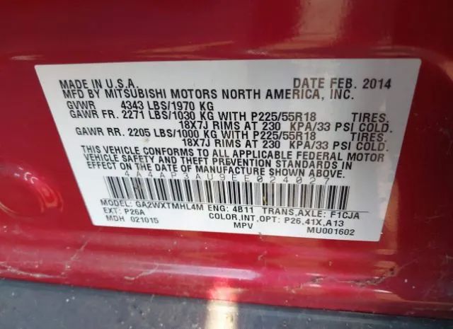 Photo 8 VIN: 4A4AP3AU9EE024027 - MITSUBISHI OUTLANDER 