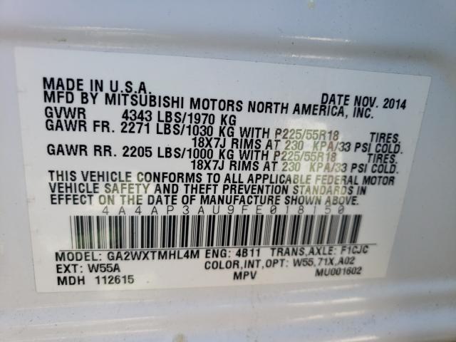 Photo 9 VIN: 4A4AP3AU9FE018150 - MITSUBISHI OUTLANDER 