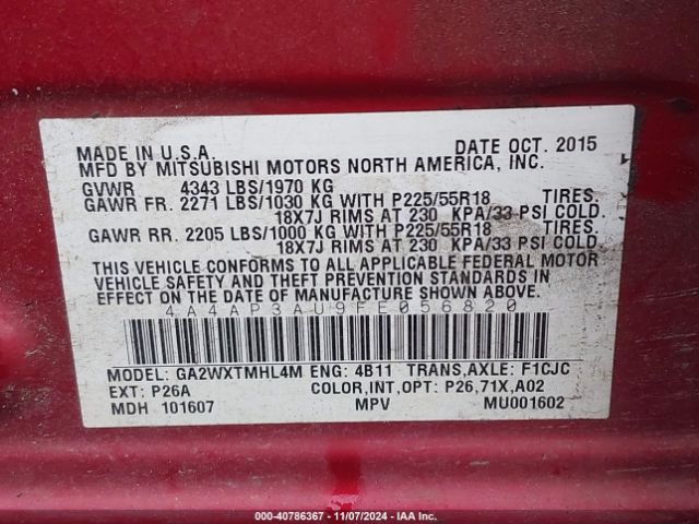 Photo 8 VIN: 4A4AP3AU9FE056820 - MITSUBISHI OUTLANDER SPORT 