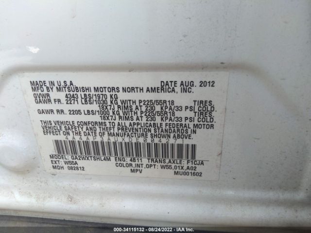 Photo 8 VIN: 4A4AP3AUXDE004271 - MITSUBISHI OUTLANDER SPORT 