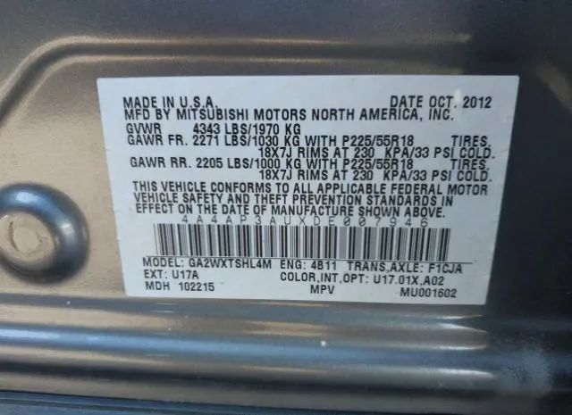 Photo 8 VIN: 4A4AP3AUXDE007946 - MITSUBISHI OUTLANDER SPORT 