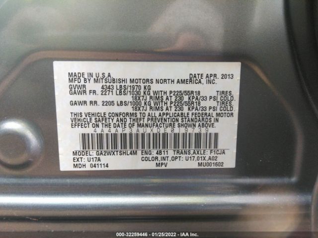 Photo 8 VIN: 4A4AP3AUXDE019739 - MITSUBISHI OUTLANDER SPORT 