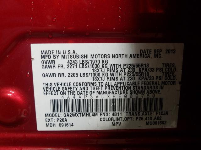 Photo 9 VIN: 4A4AP3AUXEE009780 - MITSUBISHI OUTLANDER 