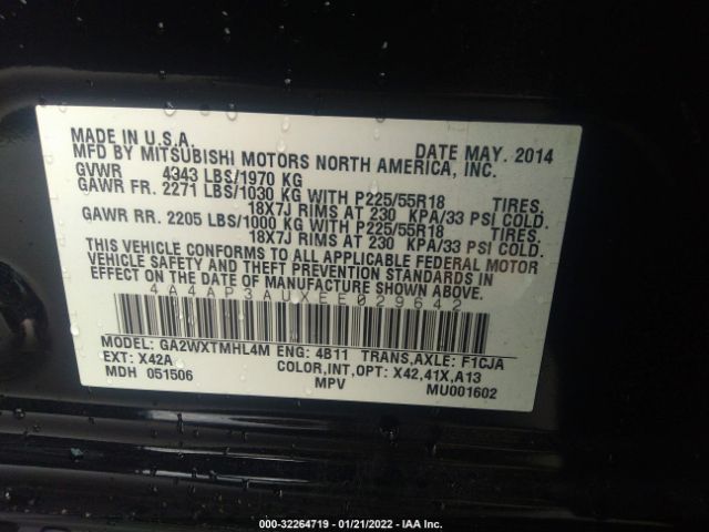 Photo 8 VIN: 4A4AP3AUXEE029642 - MITSUBISHI OUTLANDER SPORT 