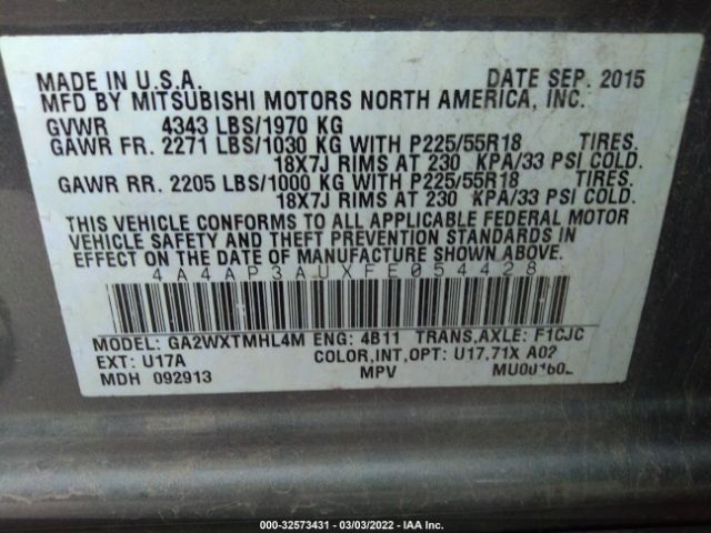 Photo 8 VIN: 4A4AP3AUXFE054428 - MITSUBISHI OUTLANDER SPORT 