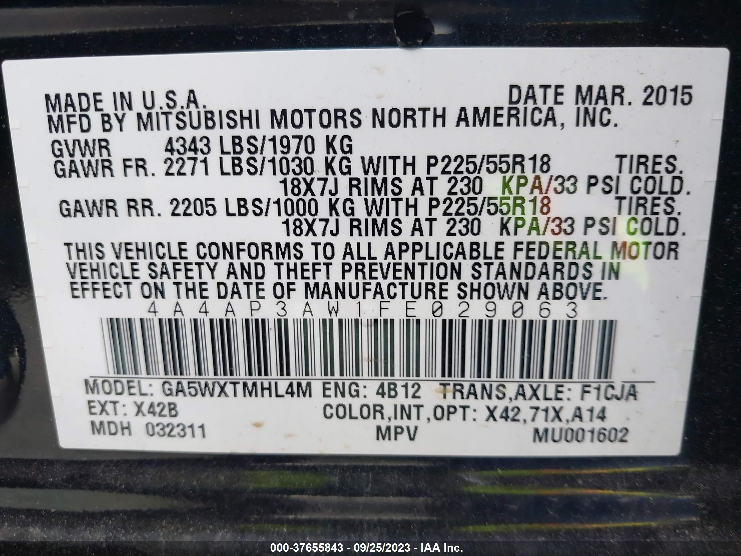 Photo 8 VIN: 4A4AP3AW1FE029063 - MITSUBISHI OUTLANDER 