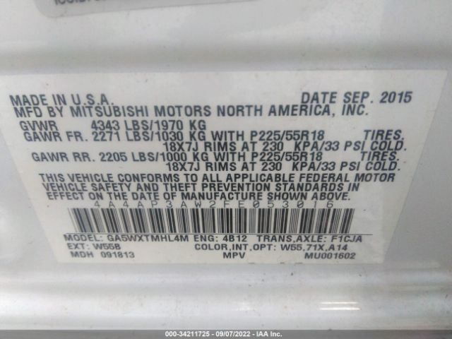 Photo 8 VIN: 4A4AP3AW2FE053016 - MITSUBISHI OUTLANDER SPORT 