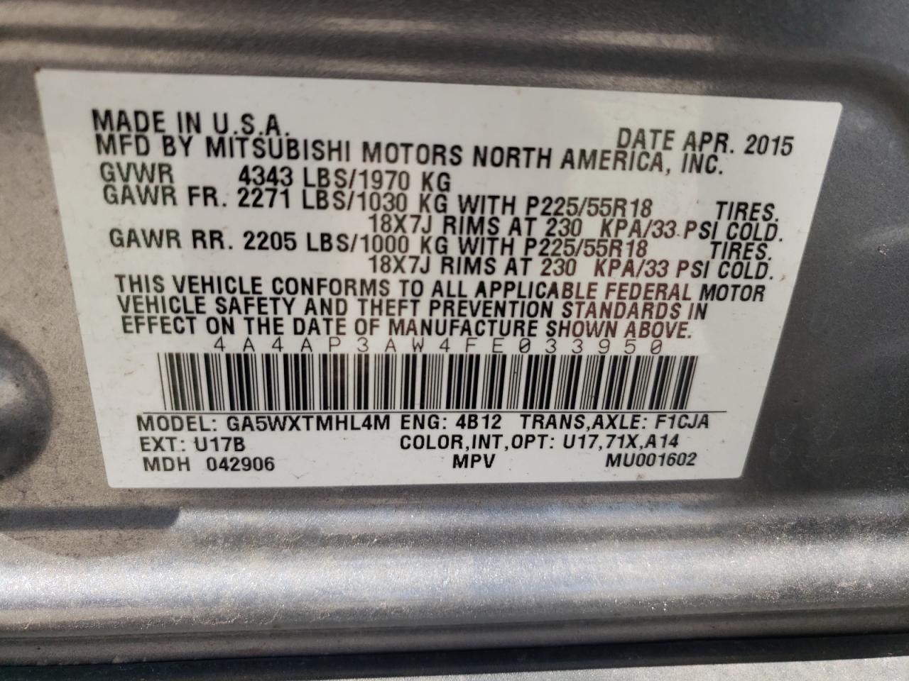 Photo 11 VIN: 4A4AP3AW4FE033950 - MITSUBISHI OUTLANDER 