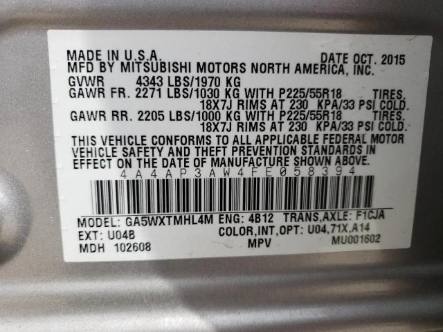 Photo 9 VIN: 4A4AP3AW4FE058394 - MITSUBISHI OUTLANDER 