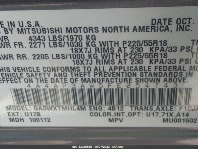 Photo 8 VIN: 4A4AP3AW5FE054743 - MITSUBISHI OUTLANDER SPORT 