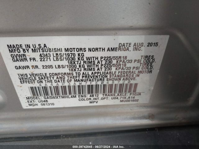 Photo 8 VIN: 4A4AP3AW7FE048720 - MITSUBISHI OUTLANDER SPORT 