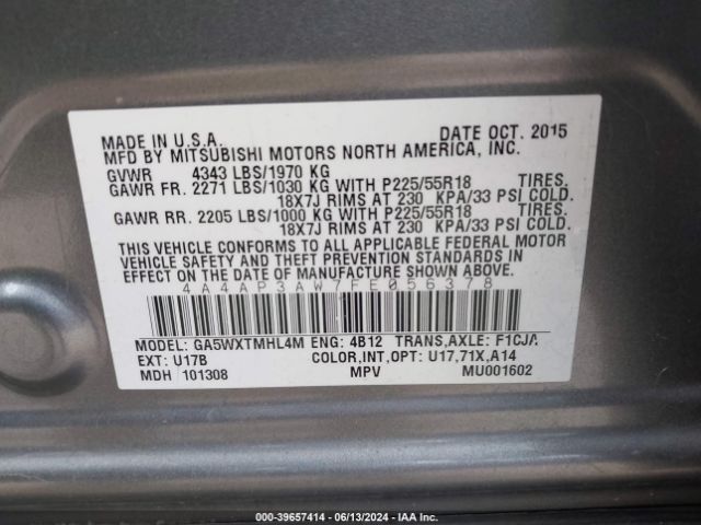 Photo 8 VIN: 4A4AP3AW7FE056378 - MITSUBISHI OUTLANDER SPORT 