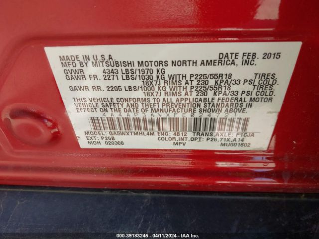 Photo 8 VIN: 4A4AP3AWXFE024721 - MITSUBISHI OUTLANDER SPORT 