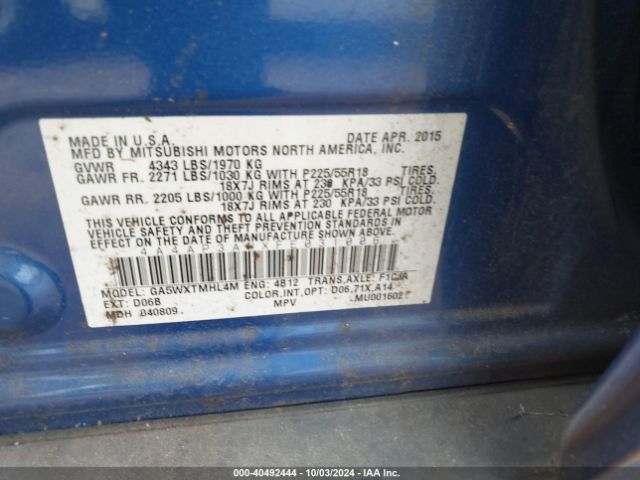 Photo 8 VIN: 4A4AP3AWXFE031006 - MITSUBISHI OUTLANDER SPORT 